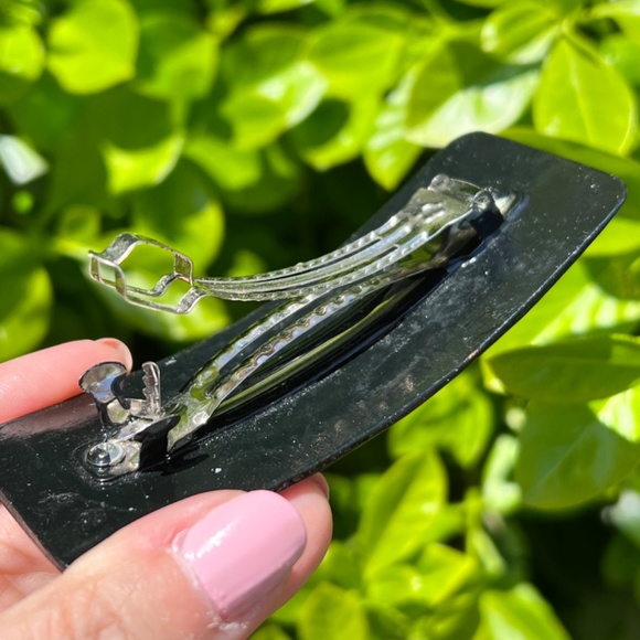 Vintage Russian Lacquer Hand painted Floral Yellow Orange Red Barrette Hair Clip main image 8